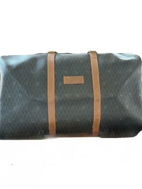 Christian Dior Brown and Orange Leather Trim Travel Duffel Bag